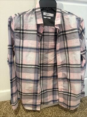 Calvin Klein Men’s Pink and Gray Plaid Button-Down Shirt